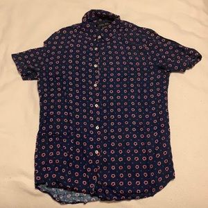 Zara Men's Dress Shirt - Medium - Blue with Flower